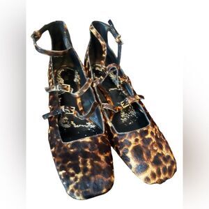 Zara Mohair Block Heel Double Strap Mary Jane Leopard Print Shoes SZ 6 36